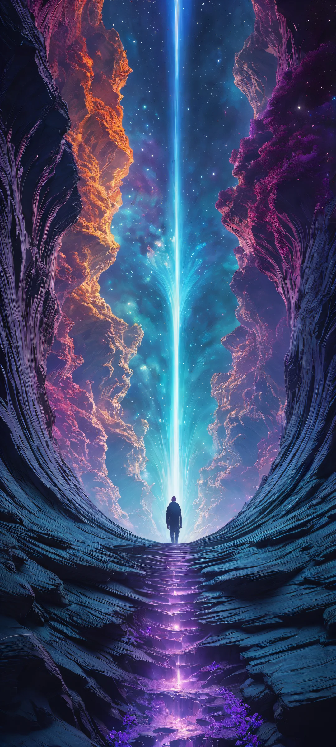 Intricate cosmic vortex artwork on iPhone/Android device's home screen. A stunning visual experience for mobile devices.