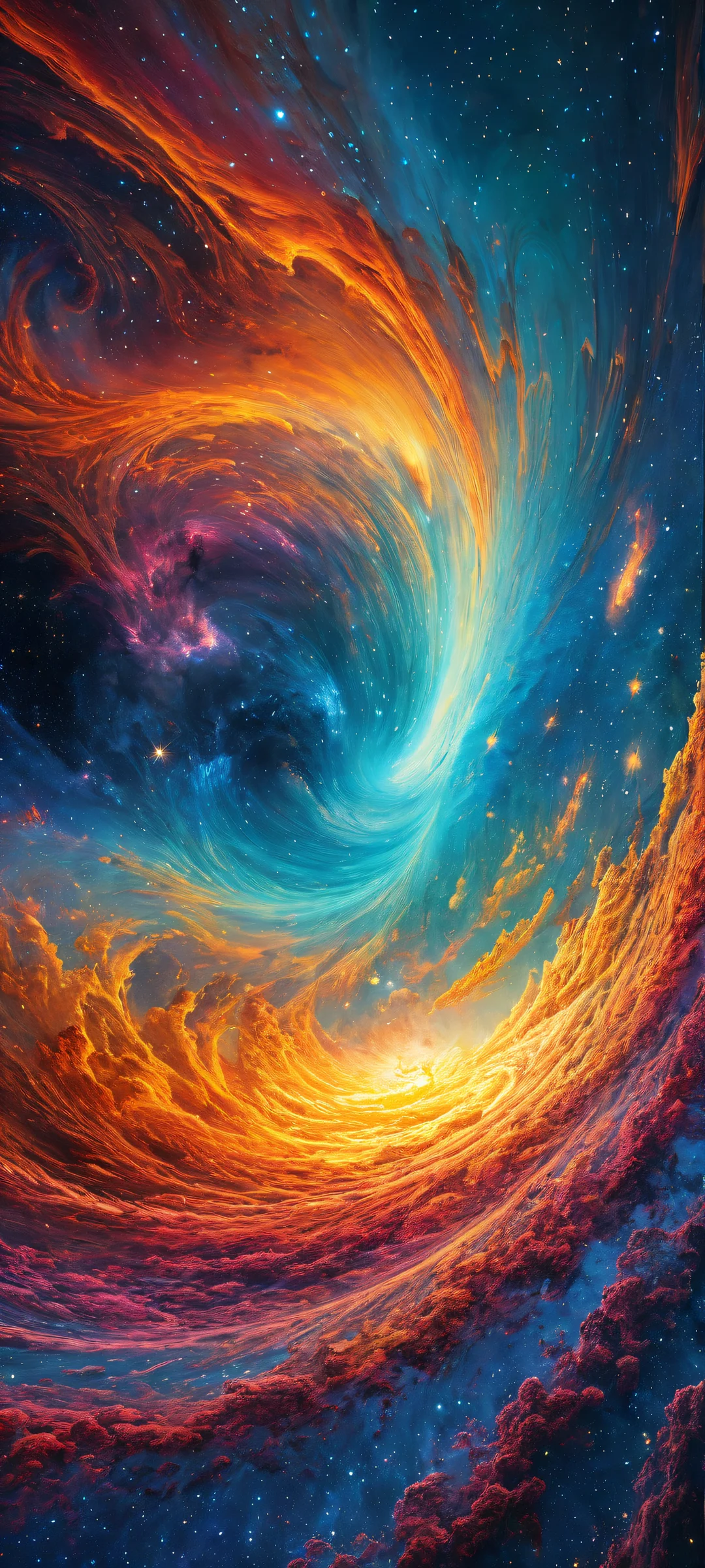 Ethereal artwork of cosmic waves and galaxies on iPhone/Android