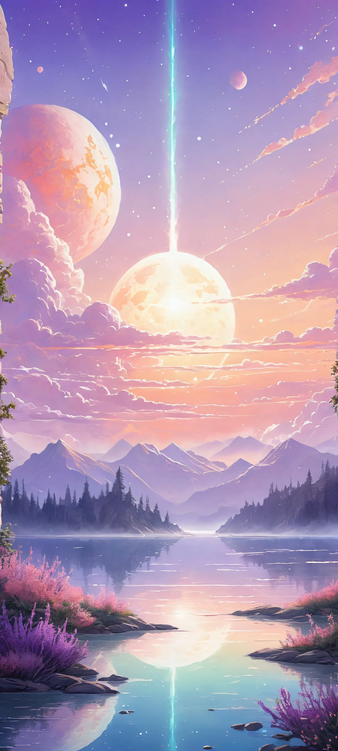 iPhone and Android users will love this breathtaking cosmic portrait wallpaper featuring a delicate illustration of nebular gas, radiant colors, and ethereal lighting.