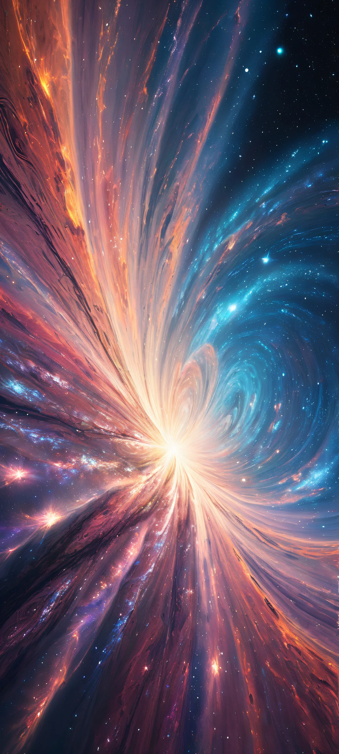 iPhone and Android users alike will be mesmerized by this stunning vertical portrait artwork featuring swirling stars, planetary formation patterns, and ethereal lighting.