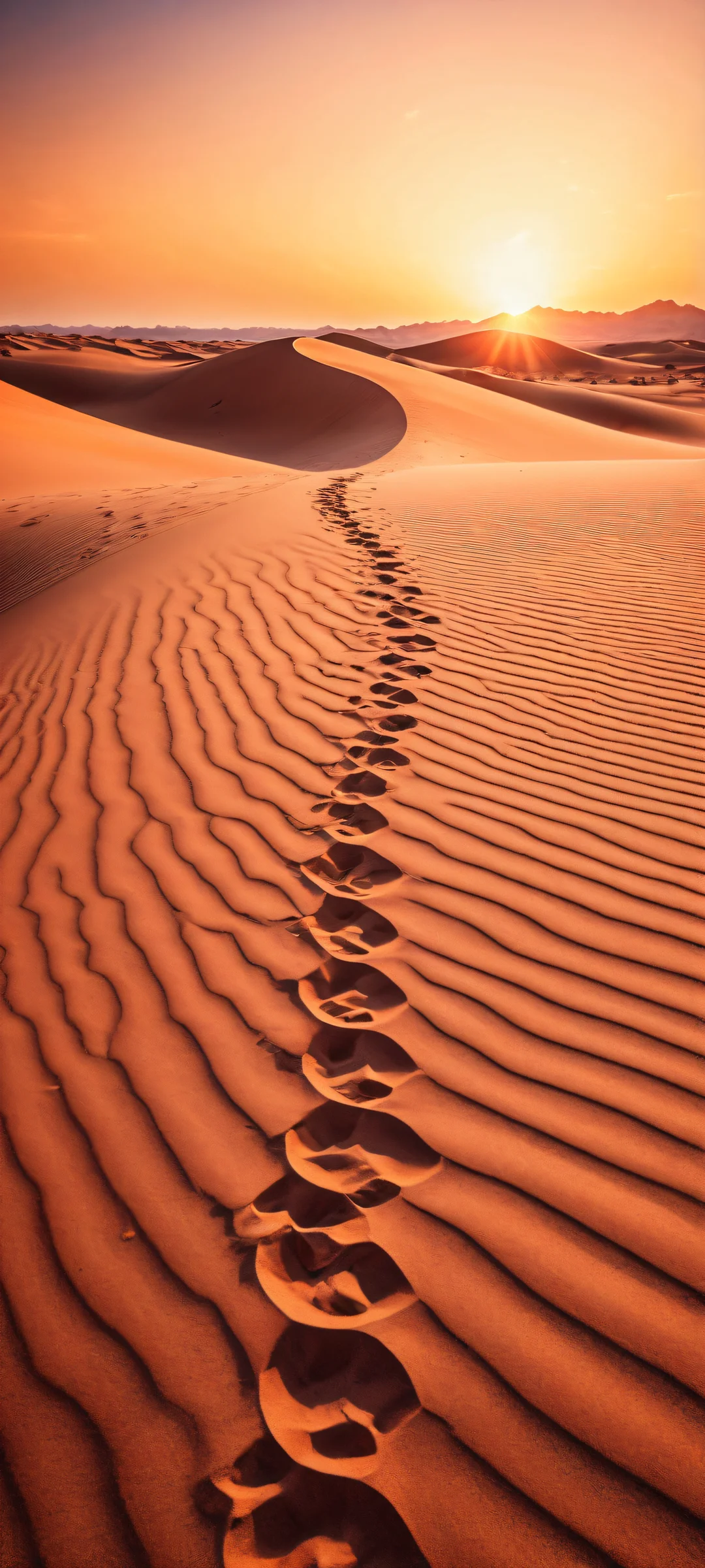 Crimson Oasis 2K Mobile Background A majestic crimson sandworm against a breathtaking 8k desert landscape on iPhone/Android