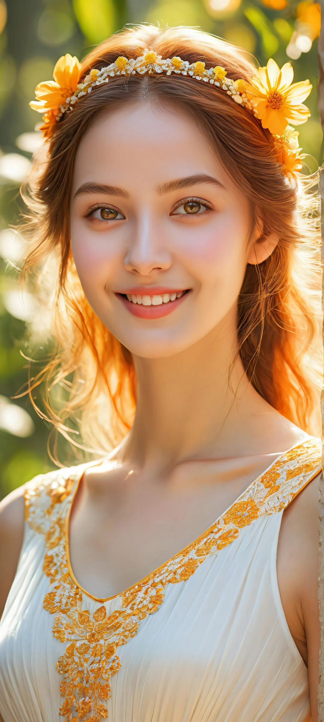 A bright-eyed Cure girl smiling at the viewer on a serene sunlit background, perfect for iPhone and Android home screens.