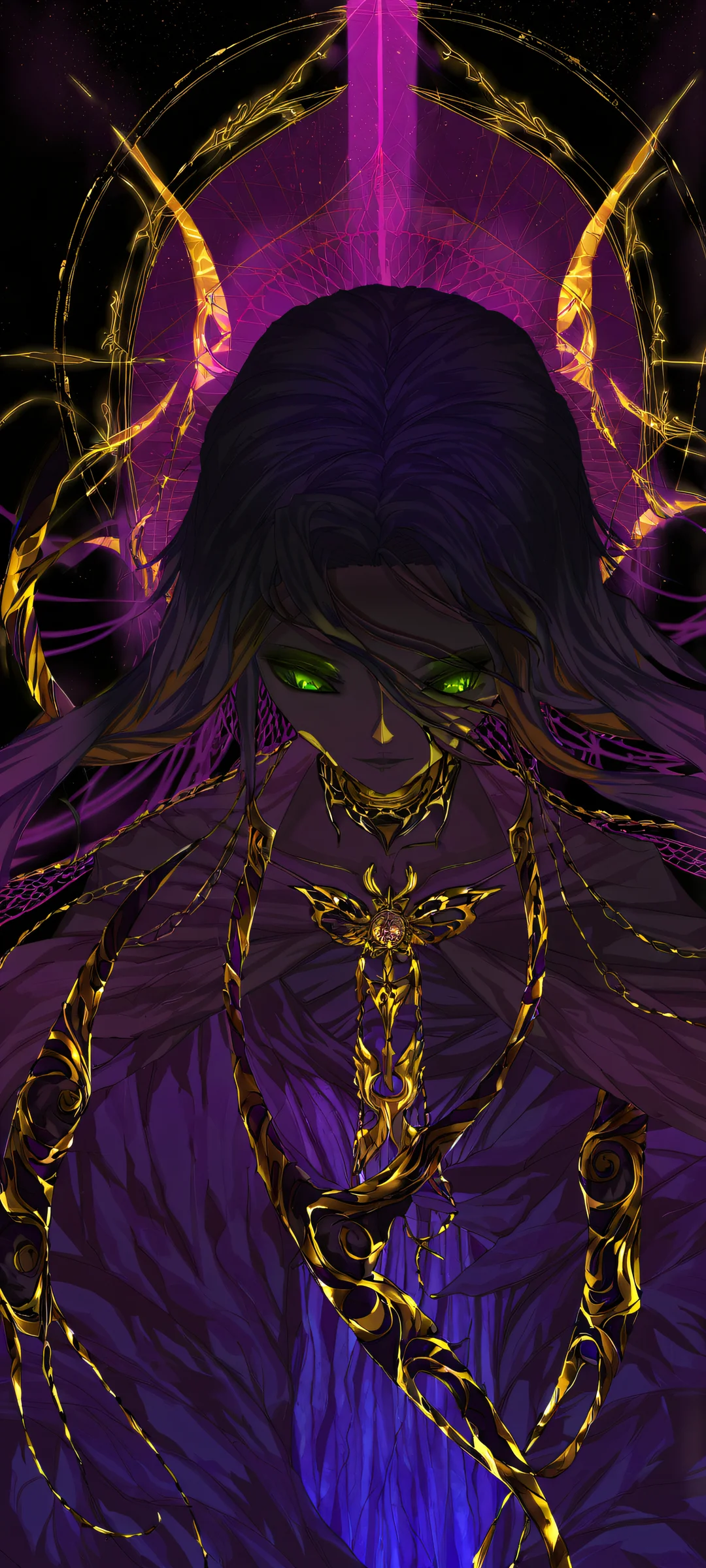 Ethereal portrait of Cursed Spirit Yuta Okkotsu on iPhone/Android, with intricate details and radiant colors.