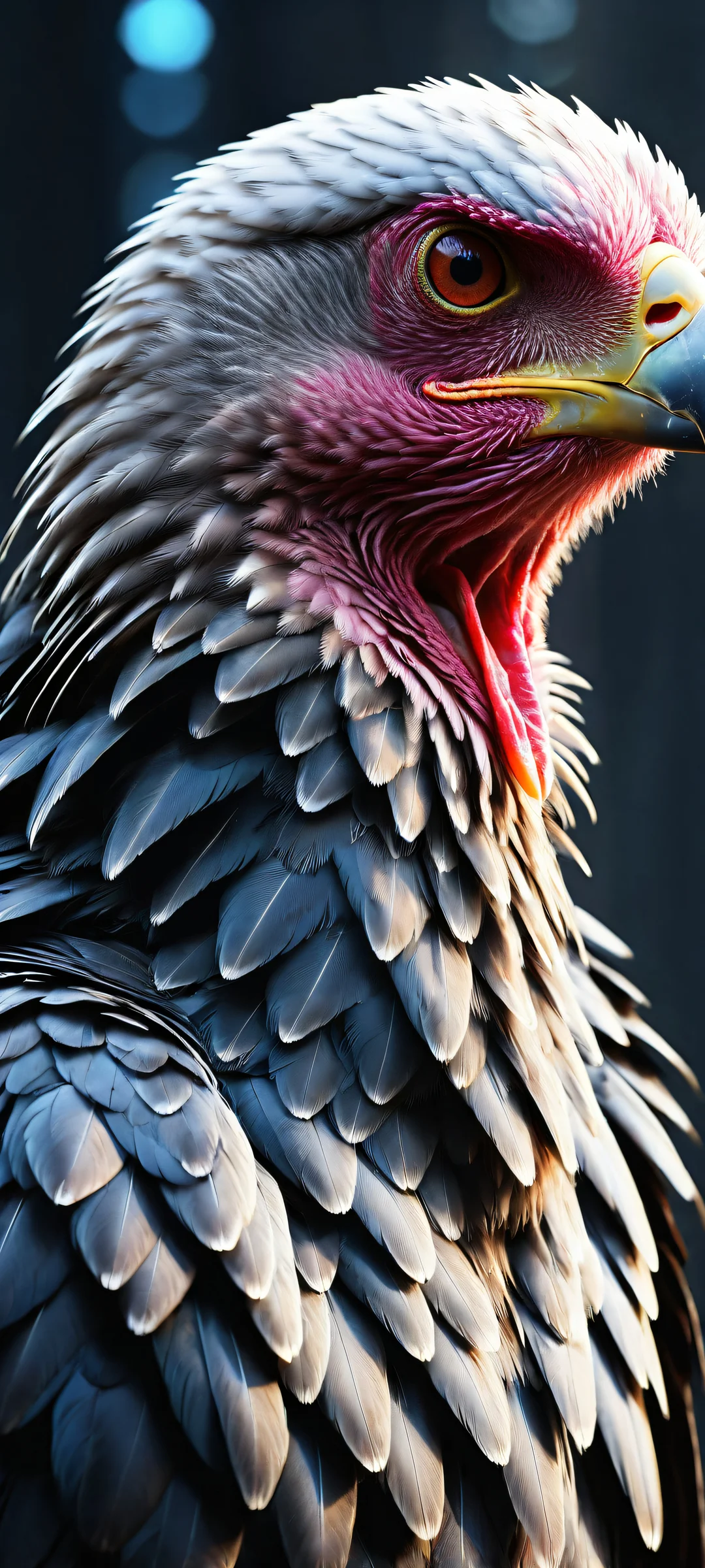 Ethereal cybernetic vulture artwork on a pure void background for iPhone/Android home screens.