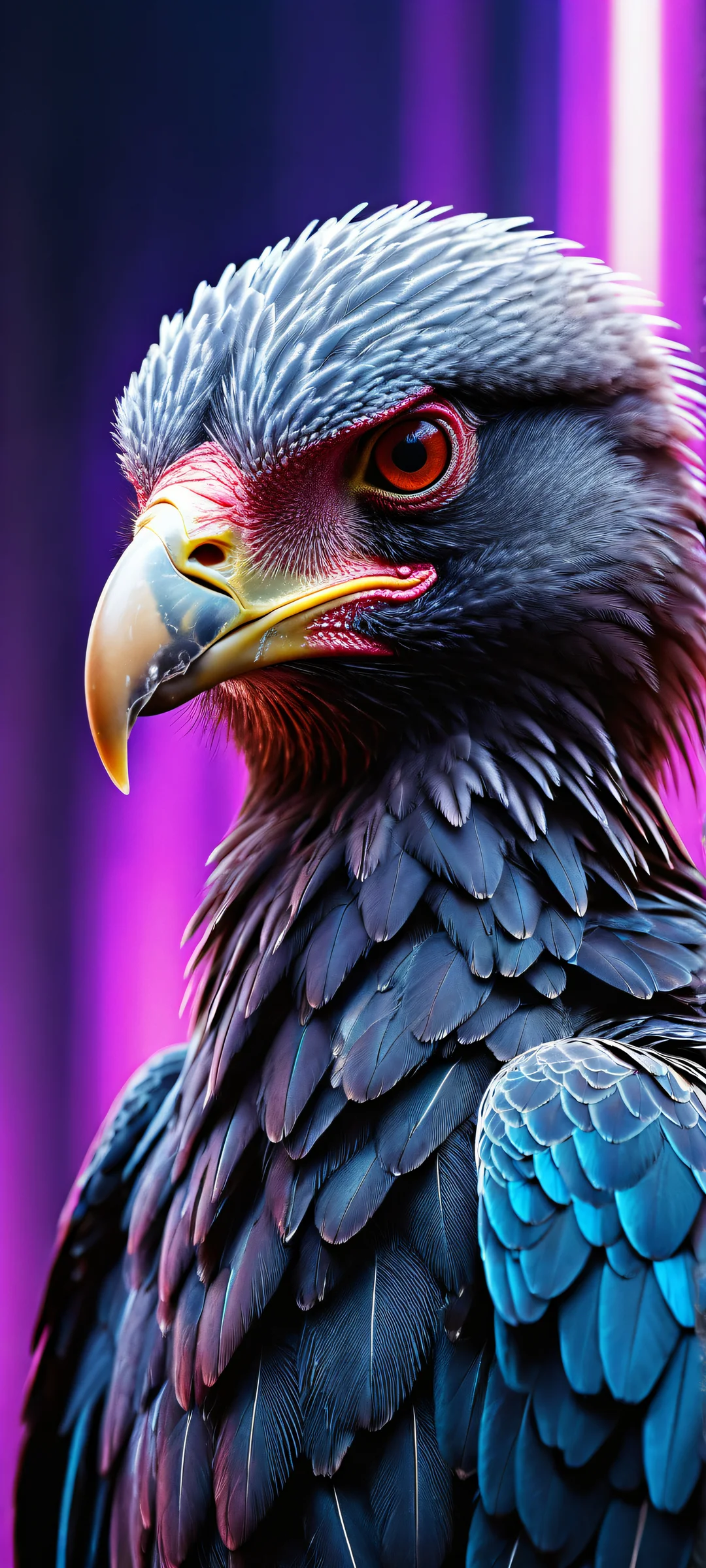 A cybernetic vulture with insane micro-details and extreme depth of field on an iPhone/Android device.