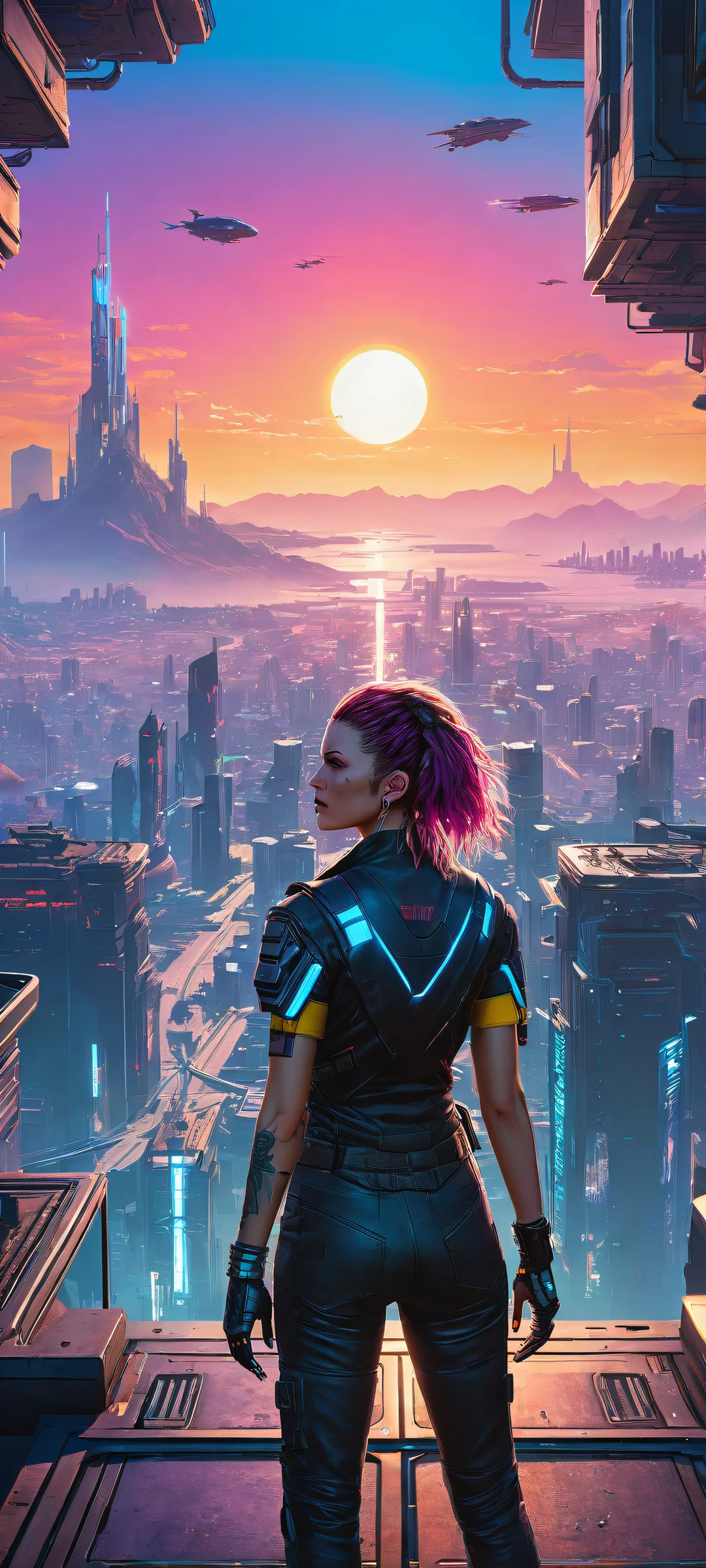 V and her ally from Cyberpunk 2077 on an iPhone/Android home screen, with stunning neon colors and intricate details.