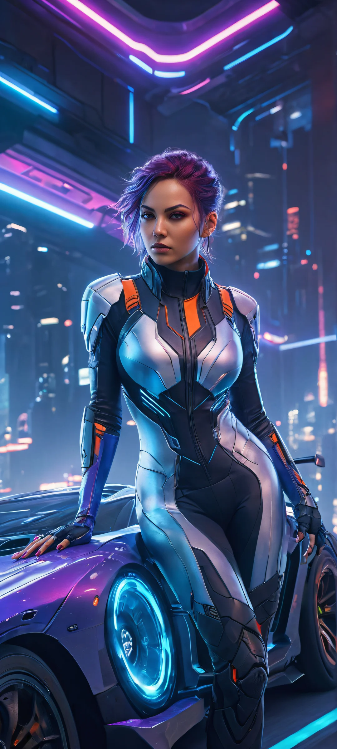 Ethereal portrait of video game girls with micro-details of vehicle components and CGI elements, perfect for iPhone/Android home screens.