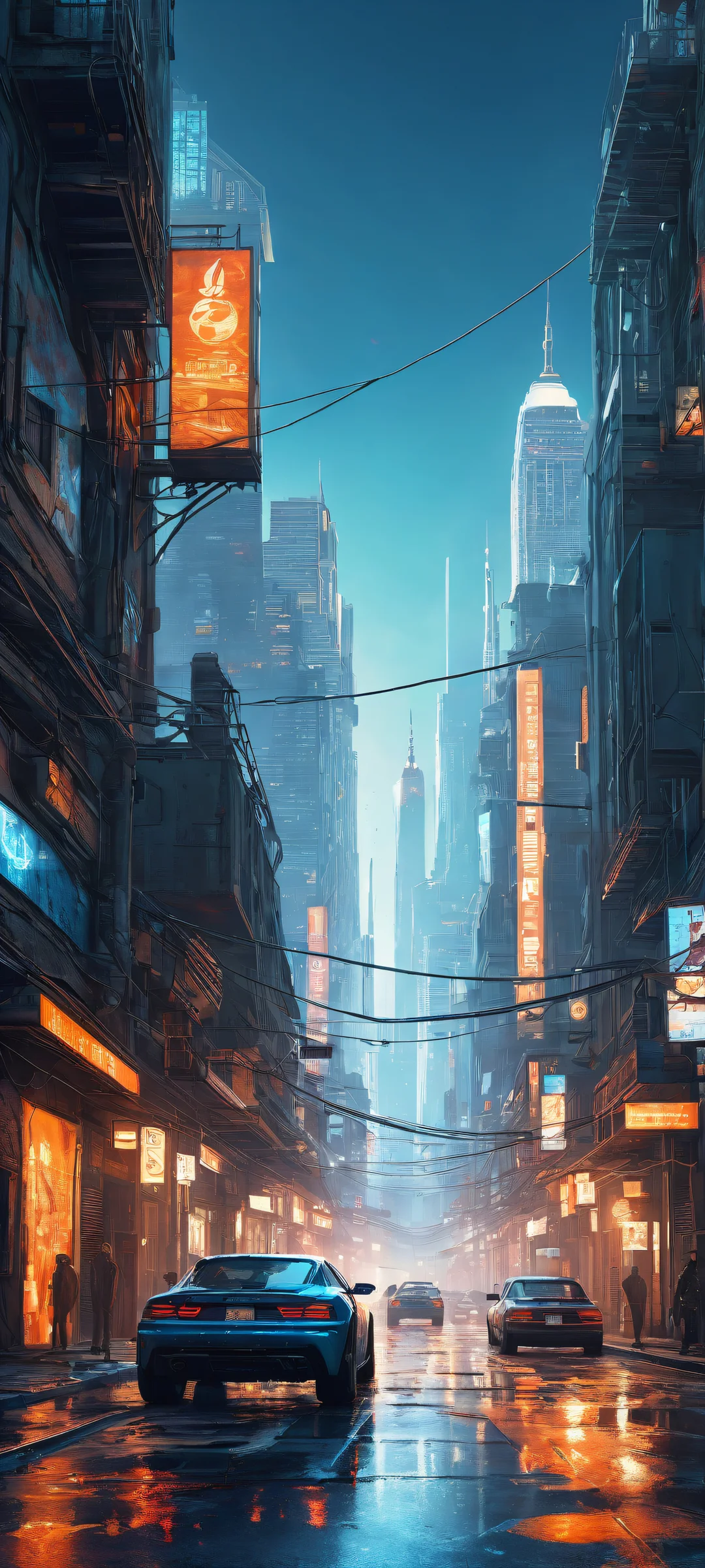 iPhone/Android compatible artwork featuring Video Game Men in a gritty cyberpunk cityscape with radiant lighting and pristine clarity.