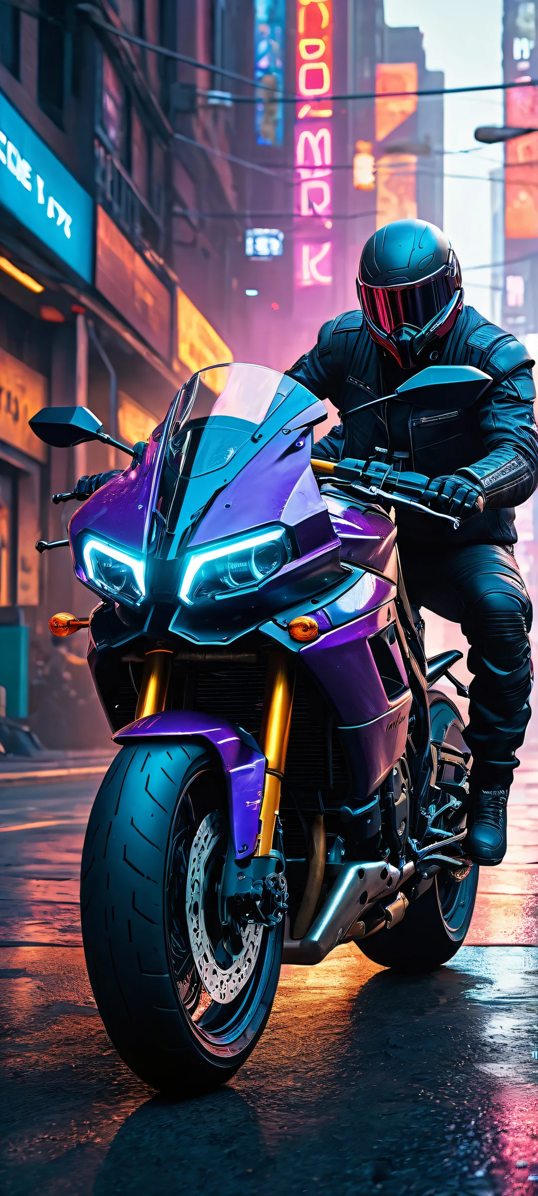 iPhone and Android users will be mesmerized by this stunning vertical portrait artwork of CD Projekt RED's motorcycle riders in their intricate armor and motorcycle design, perfectly optimized for your phone's home screen.