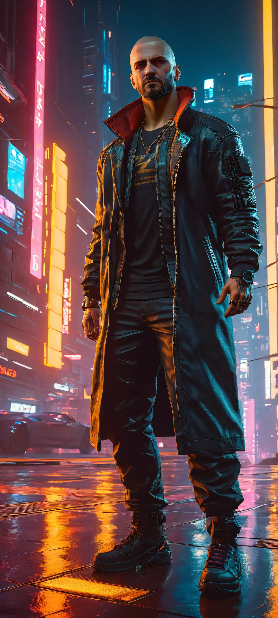 V (ciberpunk 2077) against a stunning gradient glow reminiscent of city lights at dusk, Perfectamente optimizado para pantallas de inicio de iPhone/Android..