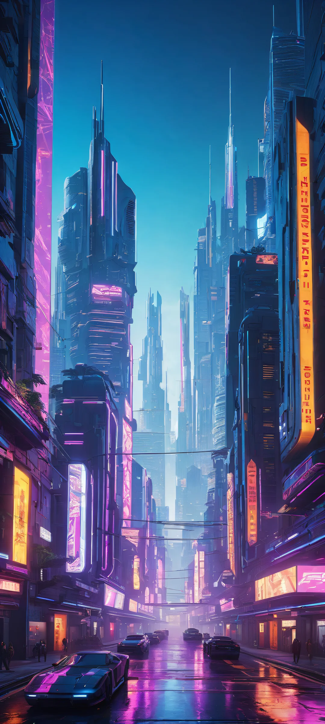 A futuristic cityscape with intricate details, perfectly optimized for iPhone and Android home screens.