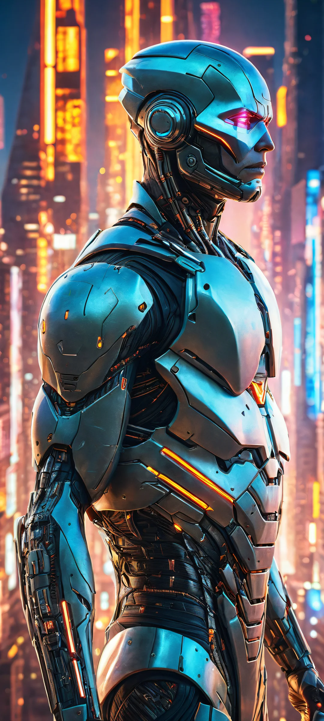 Ethereal lighting on a cybernetic Cyborg, iPhone/Android-ready