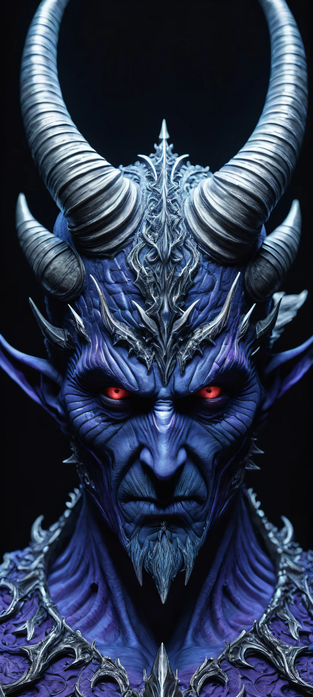 A stunning portrait of a daemonic entity on iPhone and Android devices with intricate details and ethereal lighting.