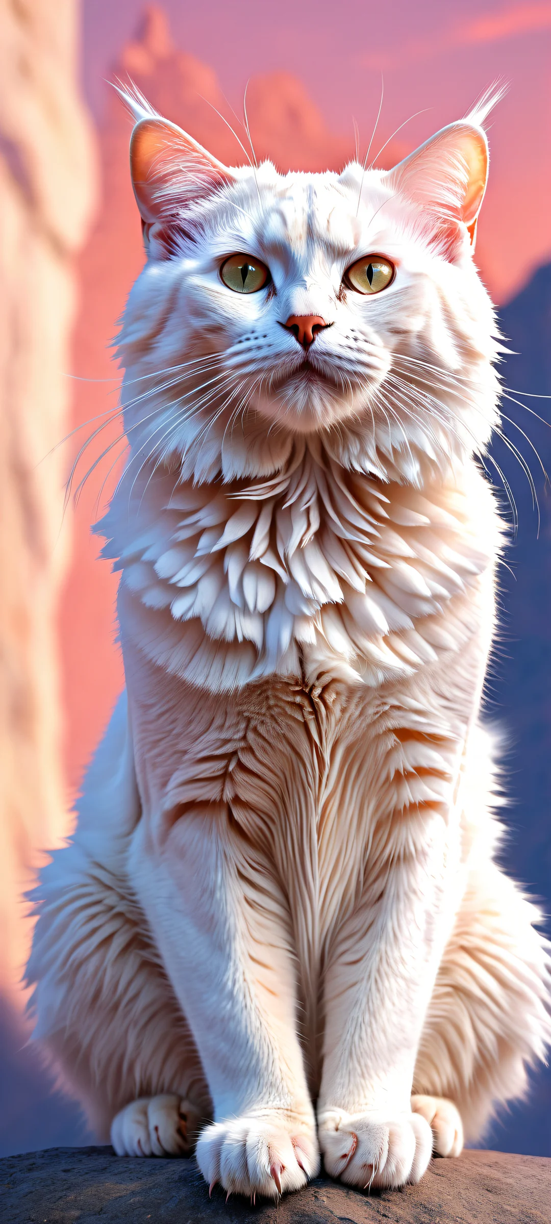 A majestic Dagasi cat in whimsical landscape on iPhone/Android