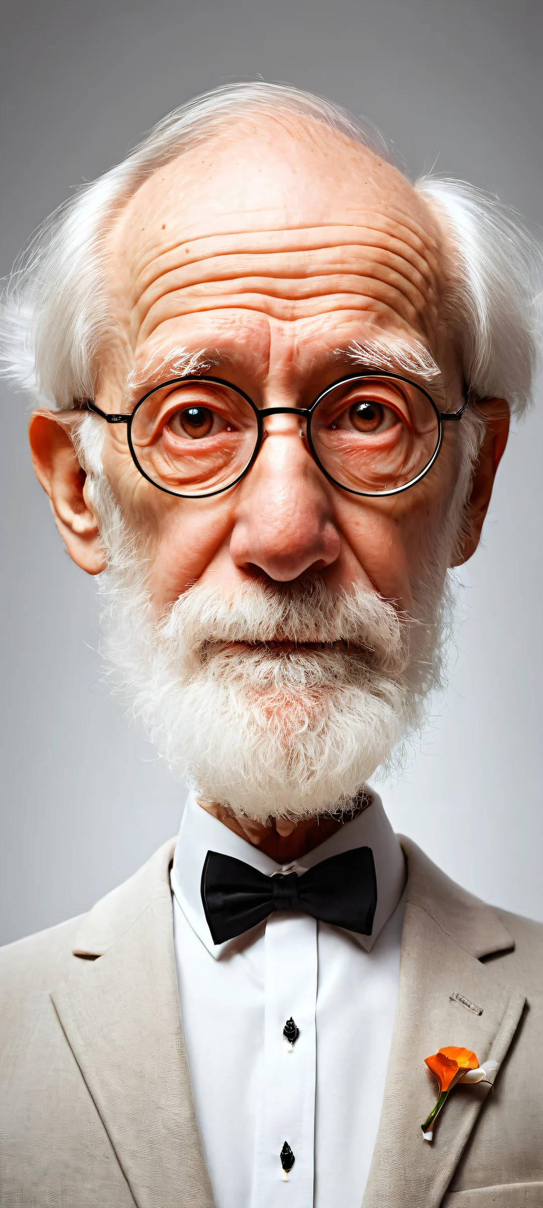 Stunning portrait of Darwin Watterson on a pure void background with intricate details and vibrant orange tones, suitable for iPhone/Android home screens.