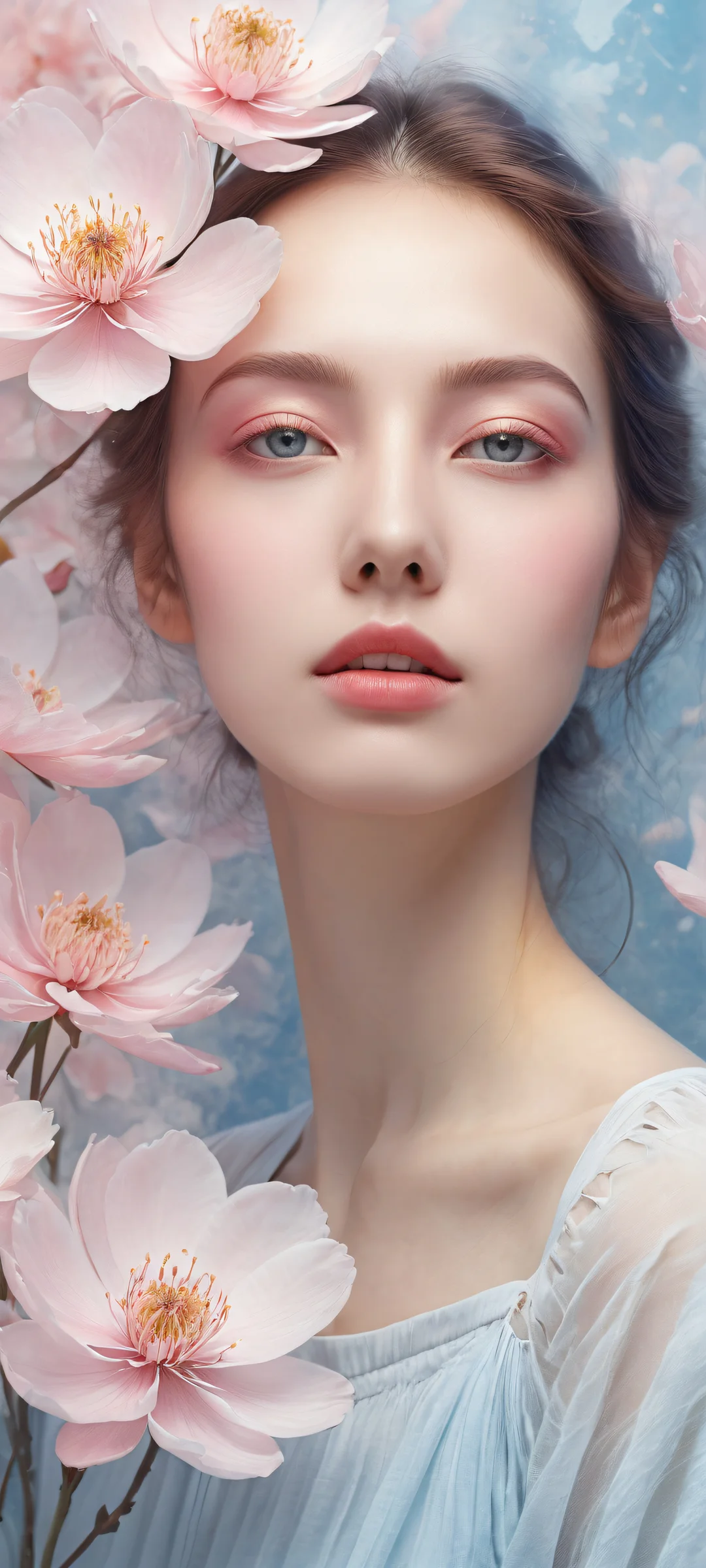 Delicate blooms on iPhone/Android device's home screen with perfect composition, intricate details, et éclairage éthéré.