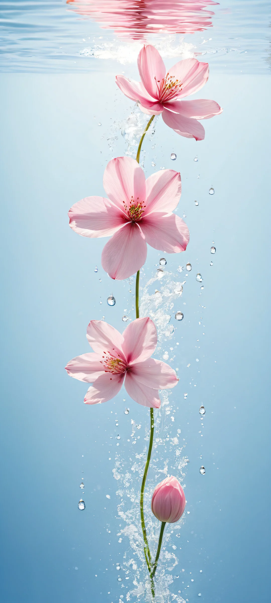 iPhone/Android wallpaper featuring a stunning floral arrangement with subtle water ripples and softbox lighting.