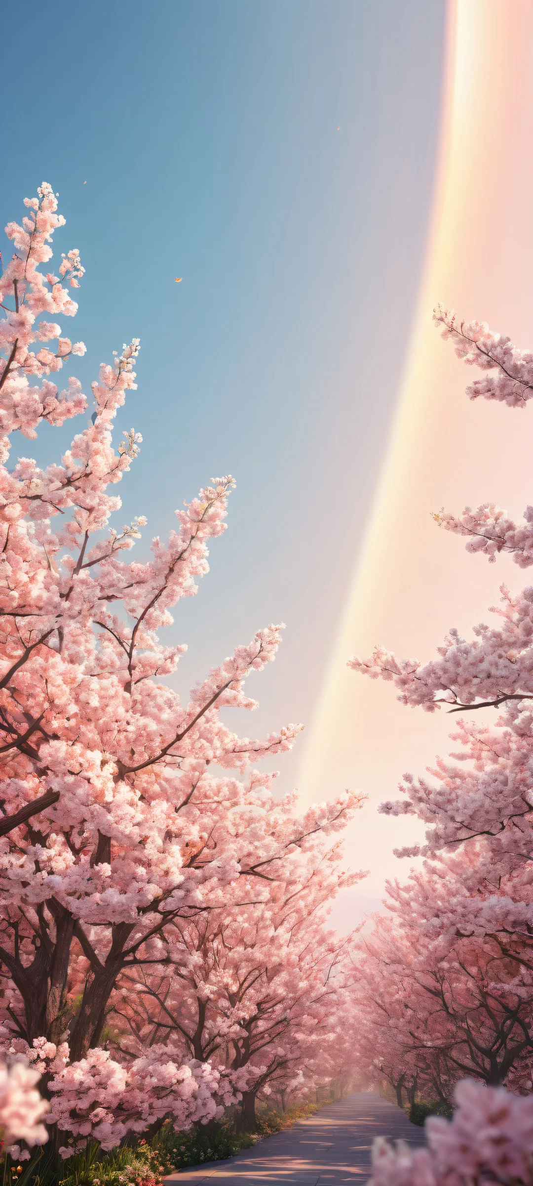 A stunning iPhone and Android wallpaper featuring delicate blooms on a celestial landscape with ambient occlusion and ray tracing.