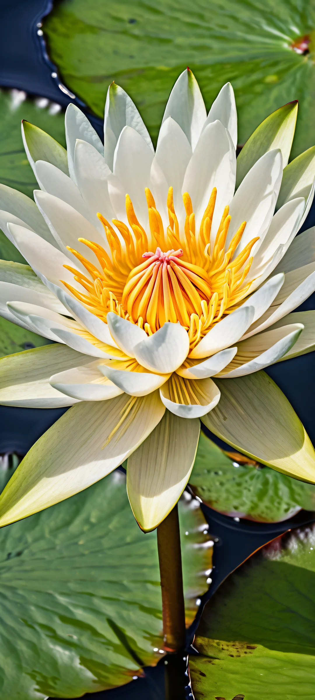A stunning vertical portrait artwork of delicate water lily petals on a soft paper background, parfaitement optimisé pour les écrans d'accueil iPhone et Android.