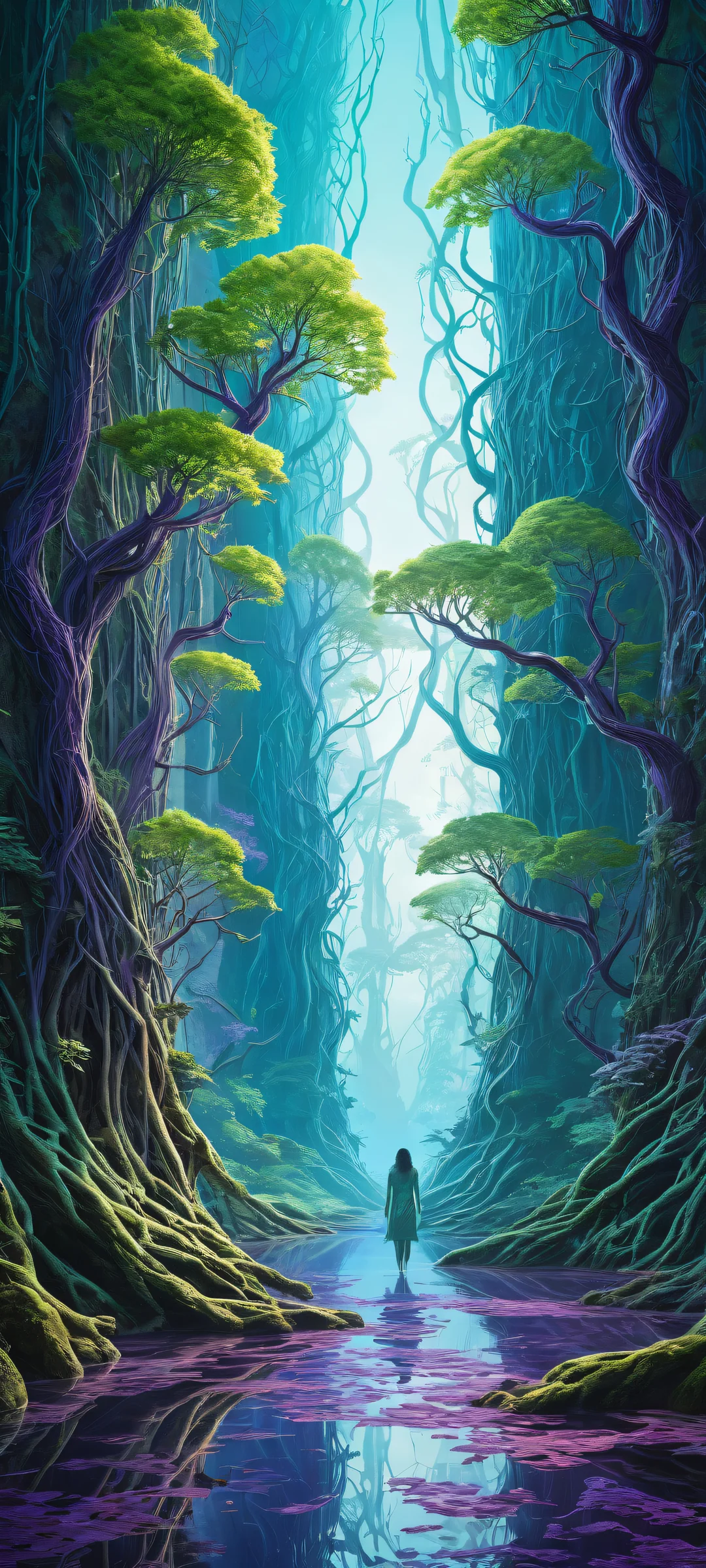 iPhone and Android users will be mesmerized by this stunning vertical portrait of Dendrite Vines set against a surreal biotech fantasy landscape, featuring plants and trees made of nerves and brain tissue.