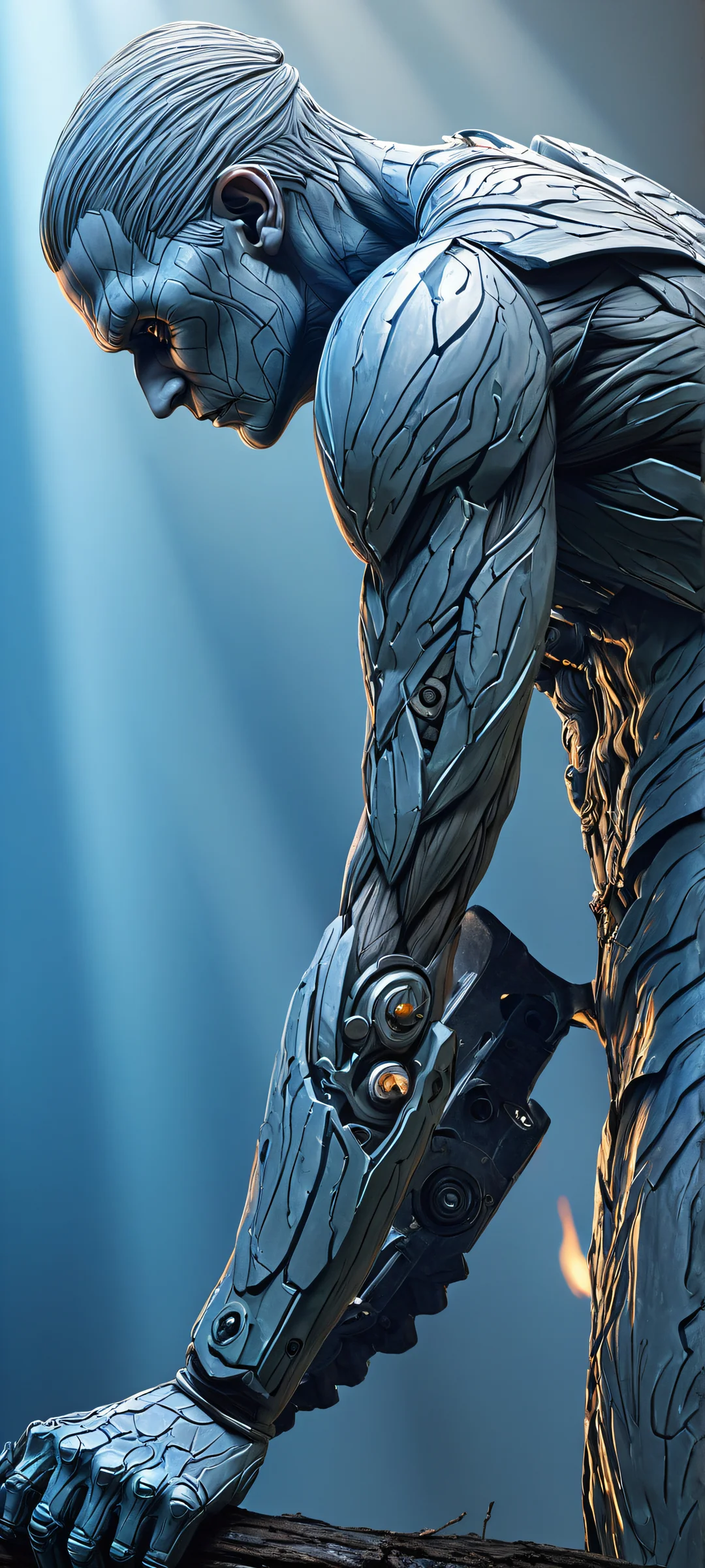 Denji's Chainsaw Arm 2K QHD Home Screen Ethereal portrait of Denji with his chainsaw arm showcased in stunning detail, perfect for iPhone/Android home screens.