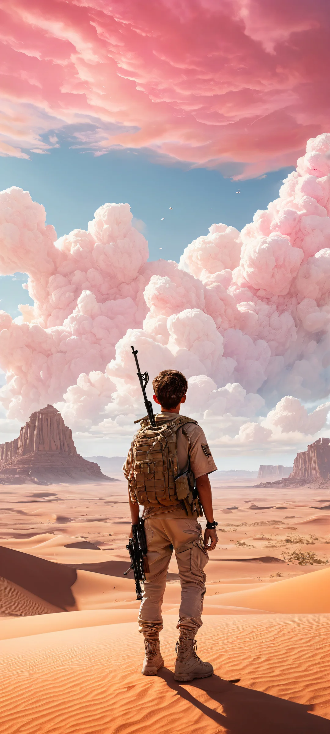 iPhone and Android users will love this breathtaking vertical portrait artwork of a boy amidst the majesty of a desert landscape on their home screen.
