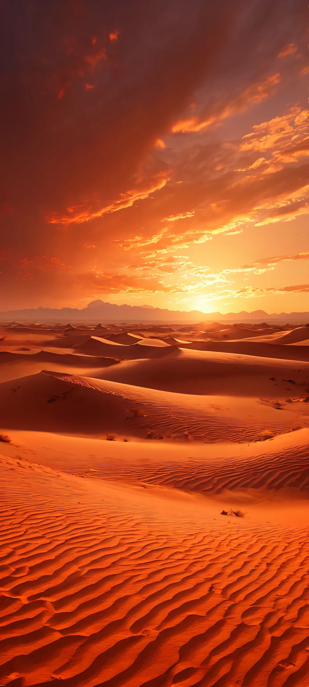 iPhone and Android phone background featuring a stunning desert sunset with clouds and radiant hues.