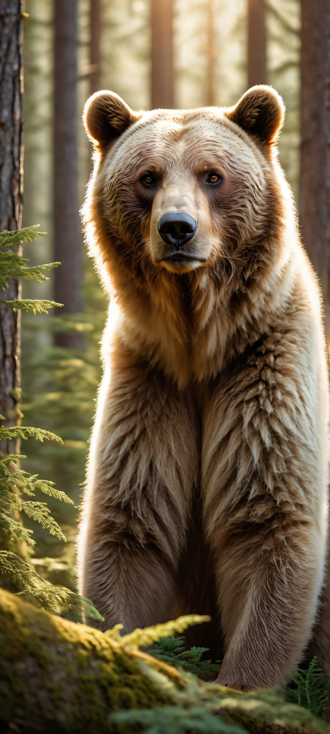 A lone dimwitdog sitting peacefully in a serene forest landscape on an iPhone/Android home screen.