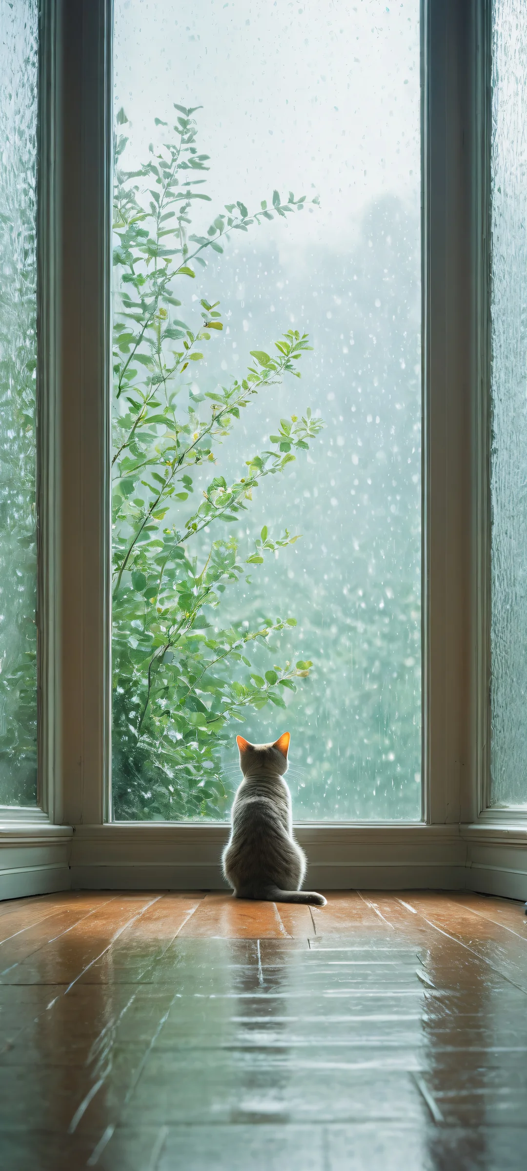 Ditto's tearful portrait on a rainy night - iPhone and Android compatible wallpaper with intricate details and soft colors.