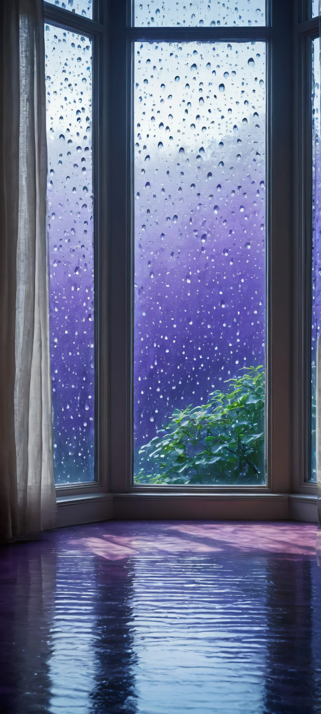 A poignant portrait of Ditto waiting for its trainer in a dimly lit room, with rain pouring outside. Perfectamente optimizado para pantallas de inicio de iPhone y Android.