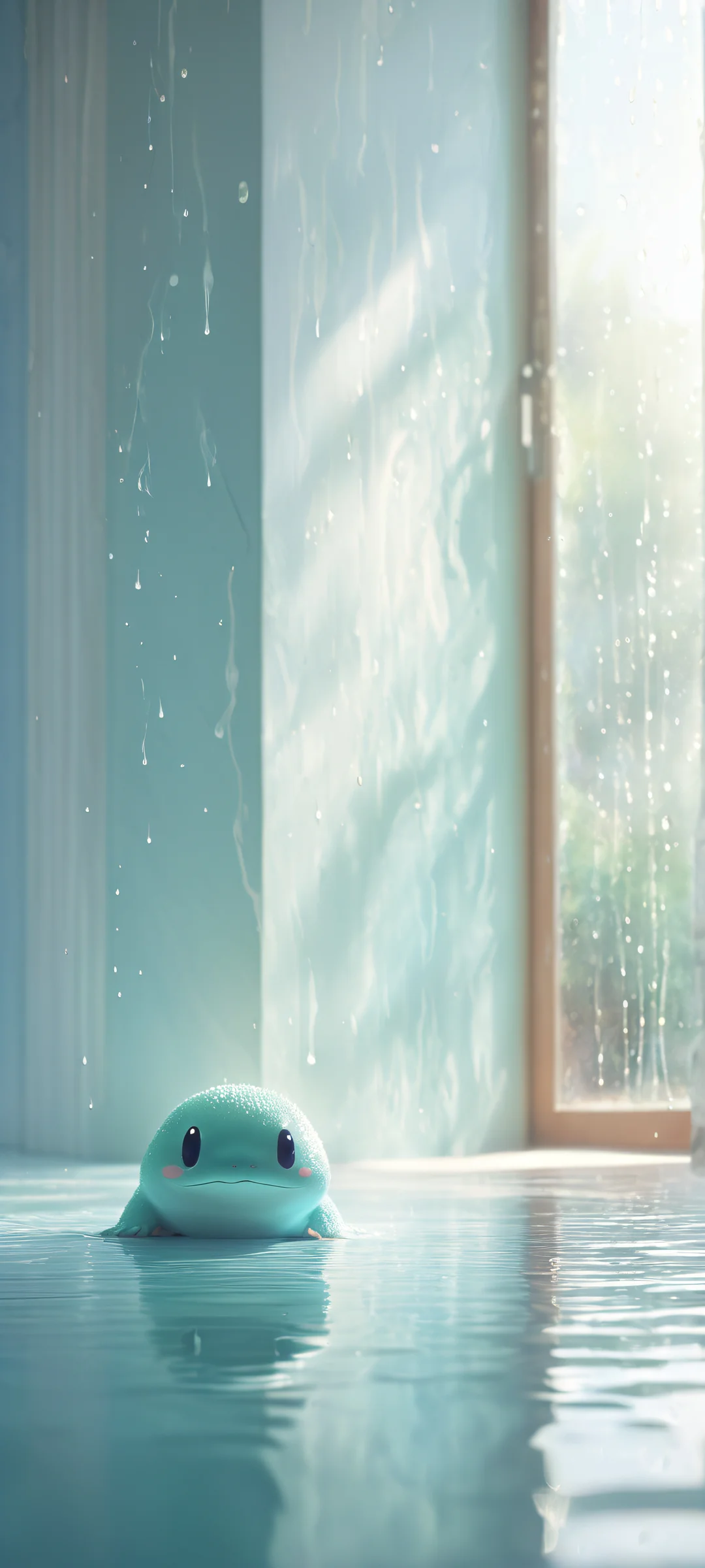 Ethereal portrait of Ditto on iPhone/Android with tears and rain, perfekt für Home-Bildschirme