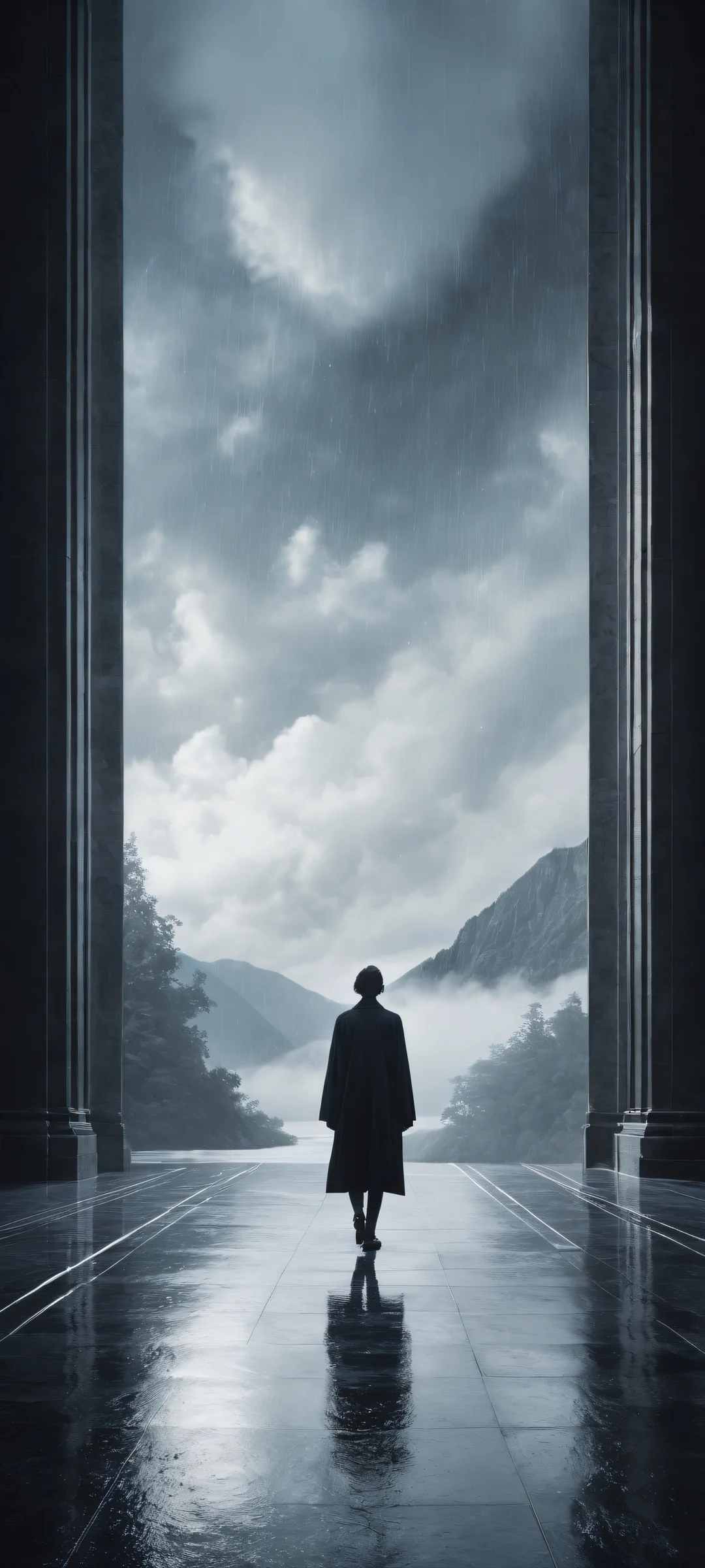 Ditto's Lonely Realm iPhone & Fondo de pantalla de AndroidPerfectamente optimizado para pantallas de inicio de iPhone/Android. A desolate trainer's space with Ditto placed in the lower-middle, surrounded by rain pouring outside, perfectly optimized for iPhone/Android home screens.