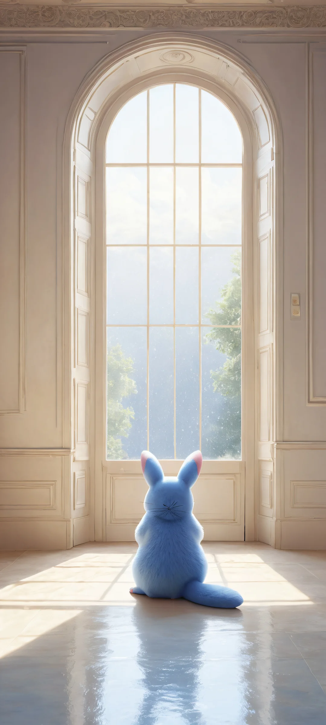 Ditto's Lonely Vigil QHD Smartphone Background A melancholic portrait of Pokémon Ditto waiting patiently for its owner in an empty room, perfectly optimized for iPhone and Android home screens.