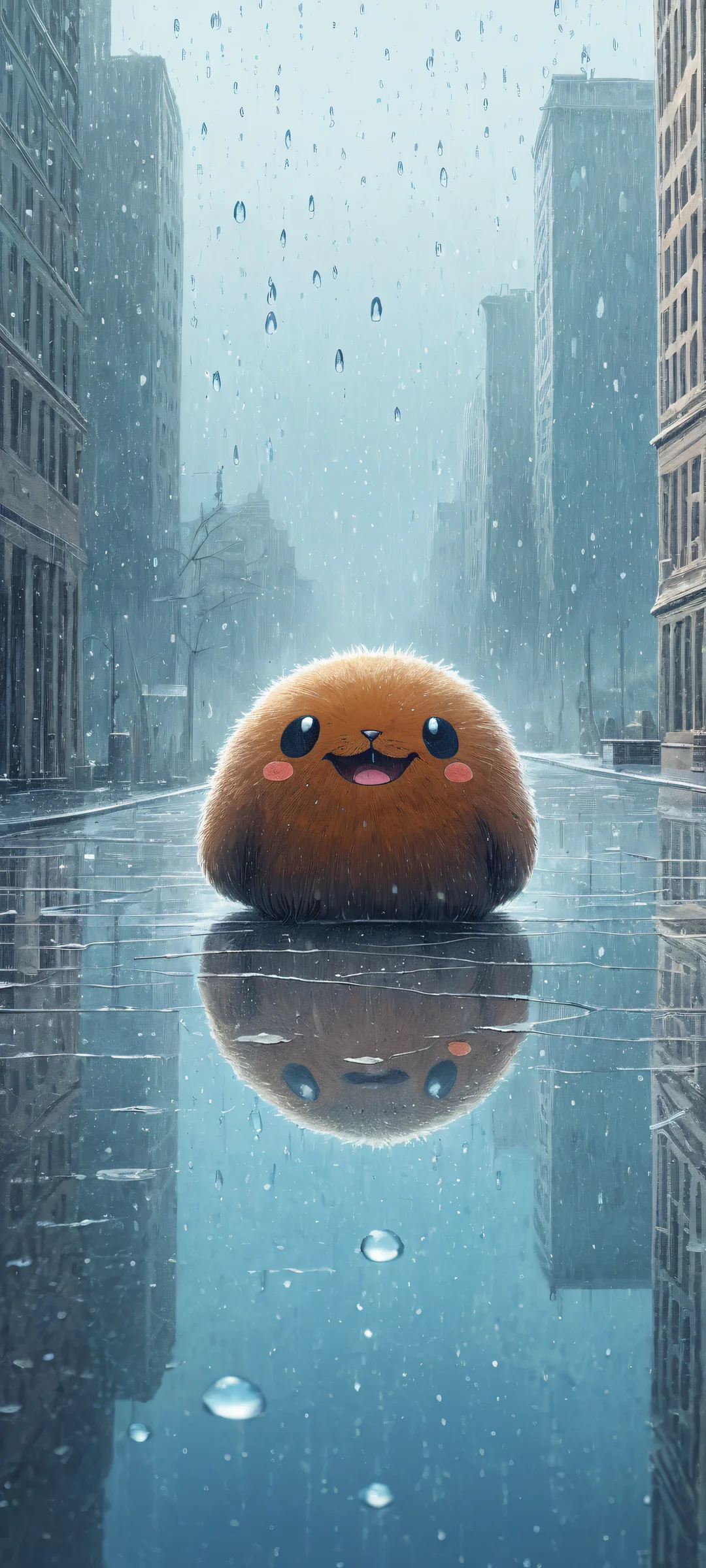 A poignant portrait of Ditto waiting patiently for its trainer, with a single tear flowing from its eye. Perfectly clean and empty top half representing the desolate atmosphere of a darkened room. iPhone/Android.