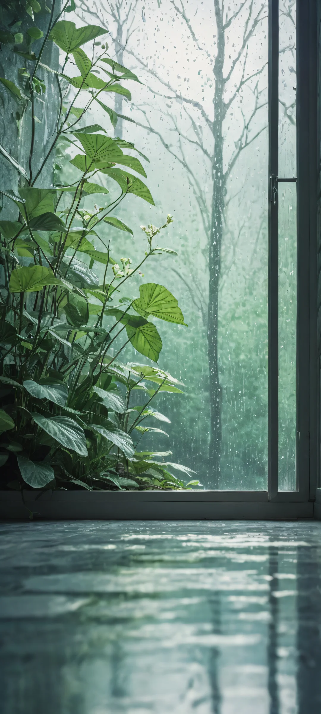 A poignant portrait of Ditto waiting for its trainer, with a dark and rainy background, perfectly optimized for iPhone/Android home screens.