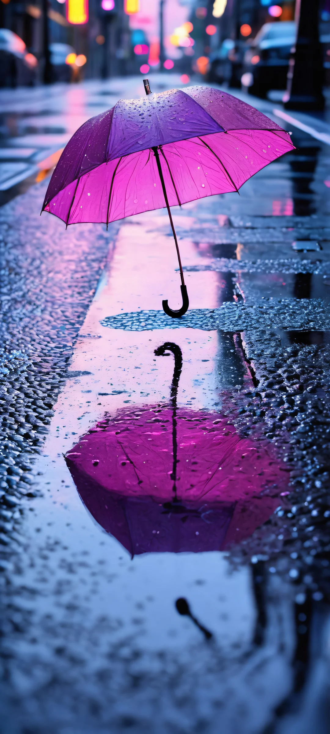 iPhone/Android user? Set this breathtaking digital art of Ditto under a rainy neon street as your perfect mobile wallpaper.