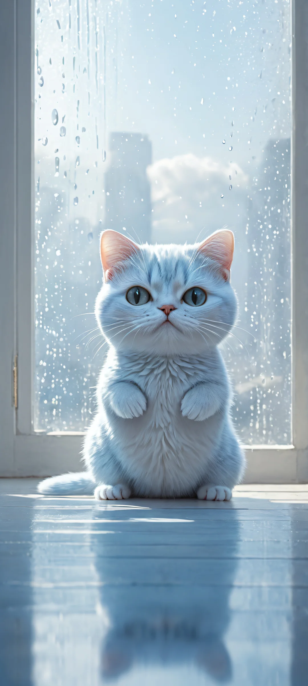 A poignant vertical portrait of Ditto on iPhone/Android, awaiting its trainer's return, with a single tear rolling down its face.