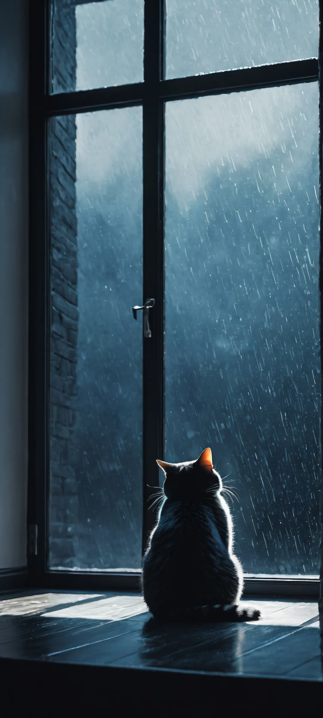 Ditto's Solitary Vigil QHD Phone Background A poignant portrait of Ditto, holding a single tear as it waits for its trainer in a desolate training room, perfectly lit with eerie rainlight. Suitable for iPhone and Android home screens.