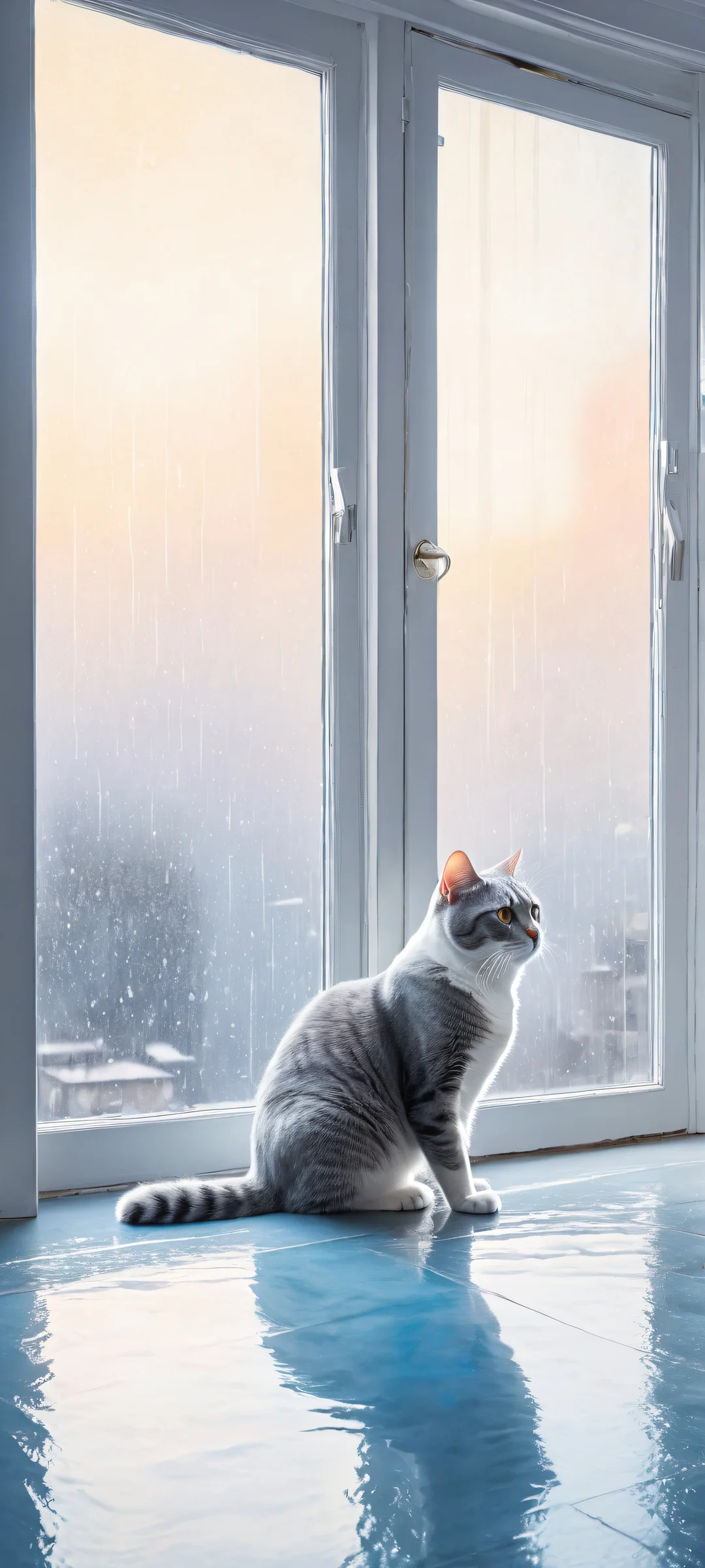 Ditto's Solitary Vigil 2K QHD Mobile Wallpaperperfekt optimiert für iPhone- und Android-Startbildschirme A melancholic portrait of Ditto waiting for his trainer's return on a rainy day, perfectly optimized for iPhone and Android home screens.