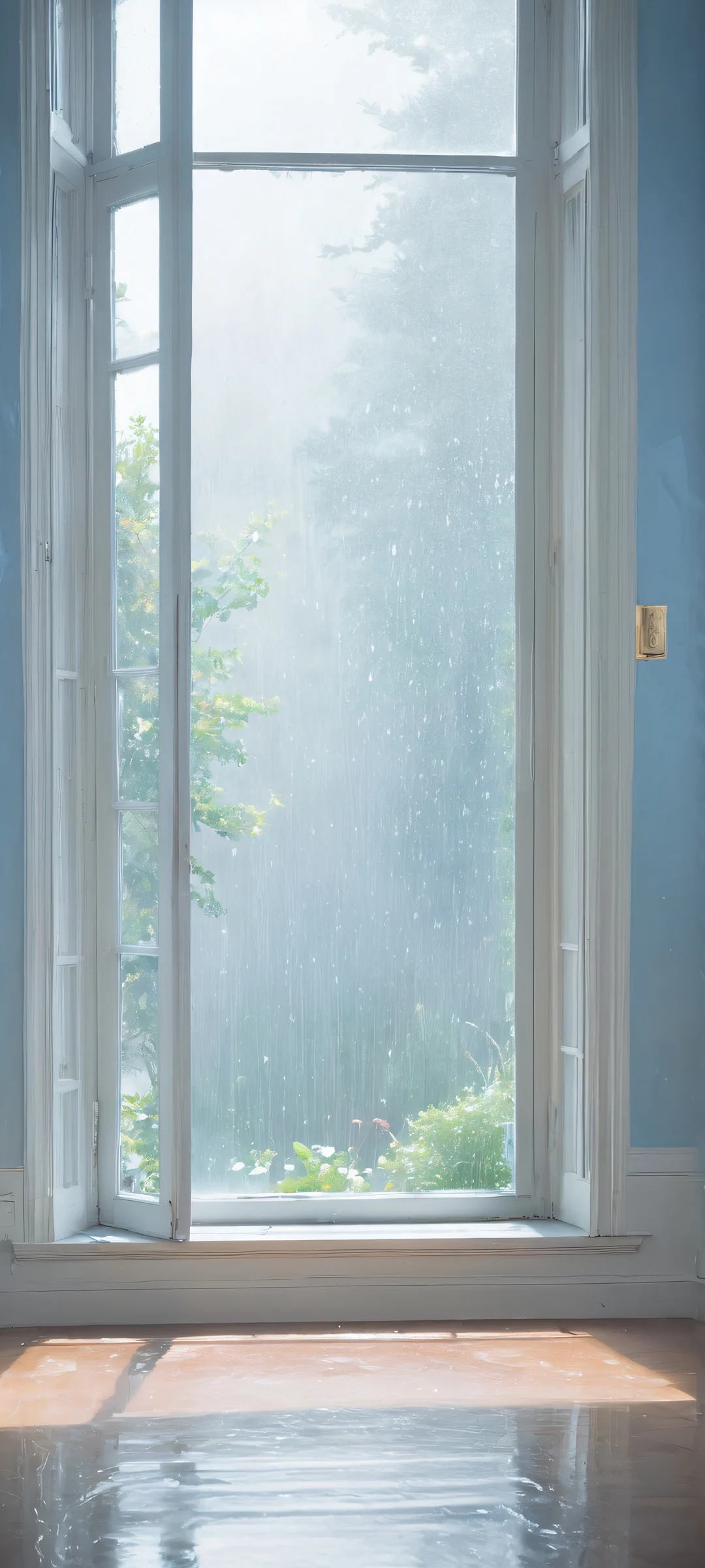 Solitary Hope QHD Phone Background Pokémon Ditto sits patiently in the dimly lit training room, holding on to hope as rain pours outside. iPhone/Android wallpaper.