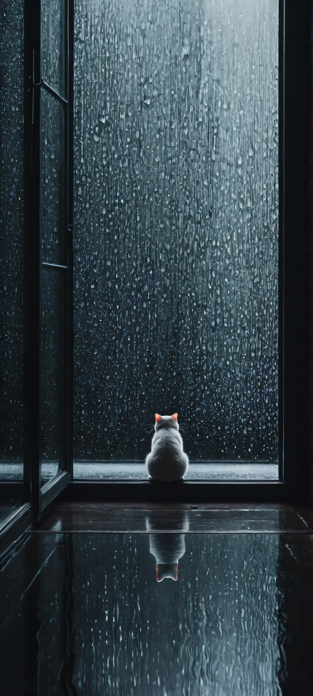 Ditto waits patiently for its trainer in a void-filled room with raindrops on the windowpane, iPhone/Android