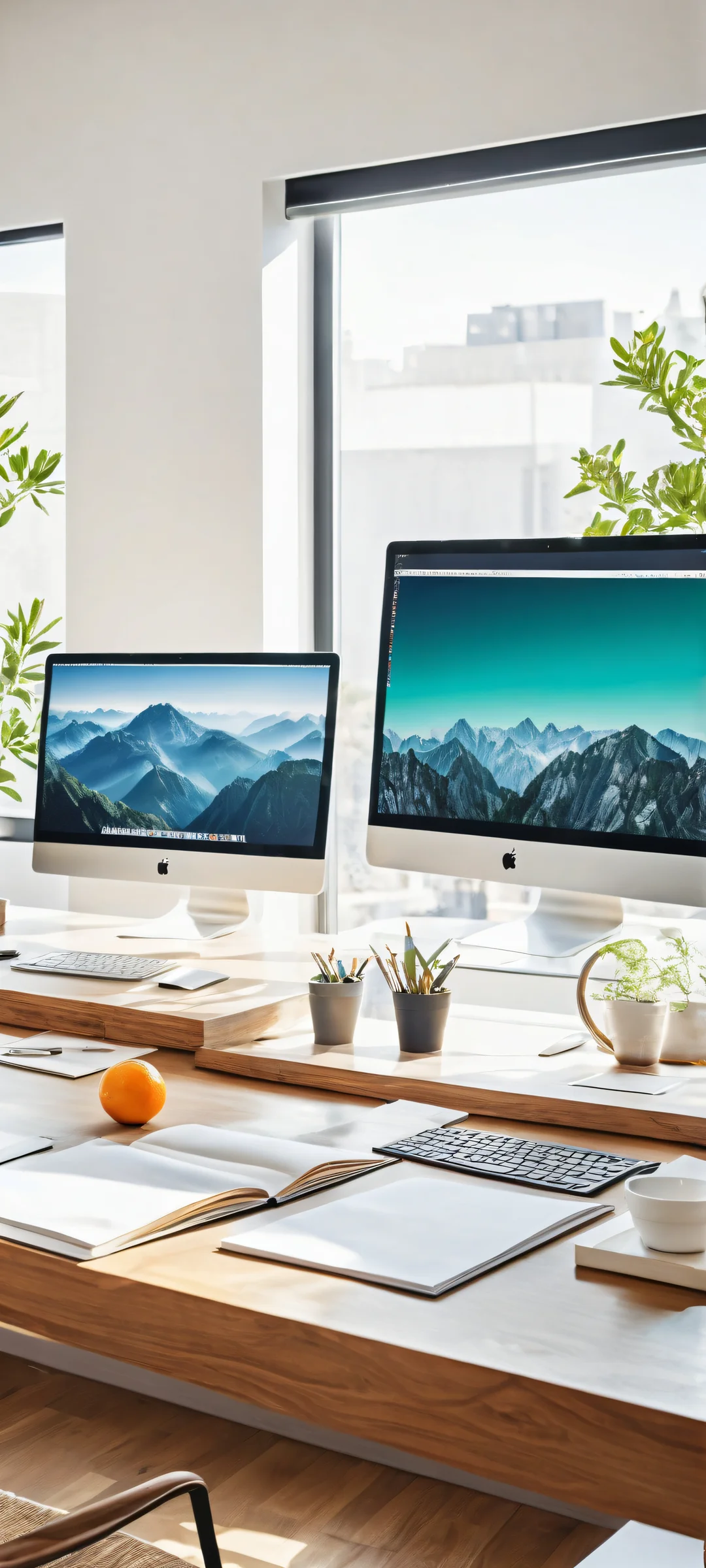 A beautiful digital artwork featuring diverse professionals surrounded by laptop screens and meeting notes on a pure void, optimized for iPhone/Android home screens.