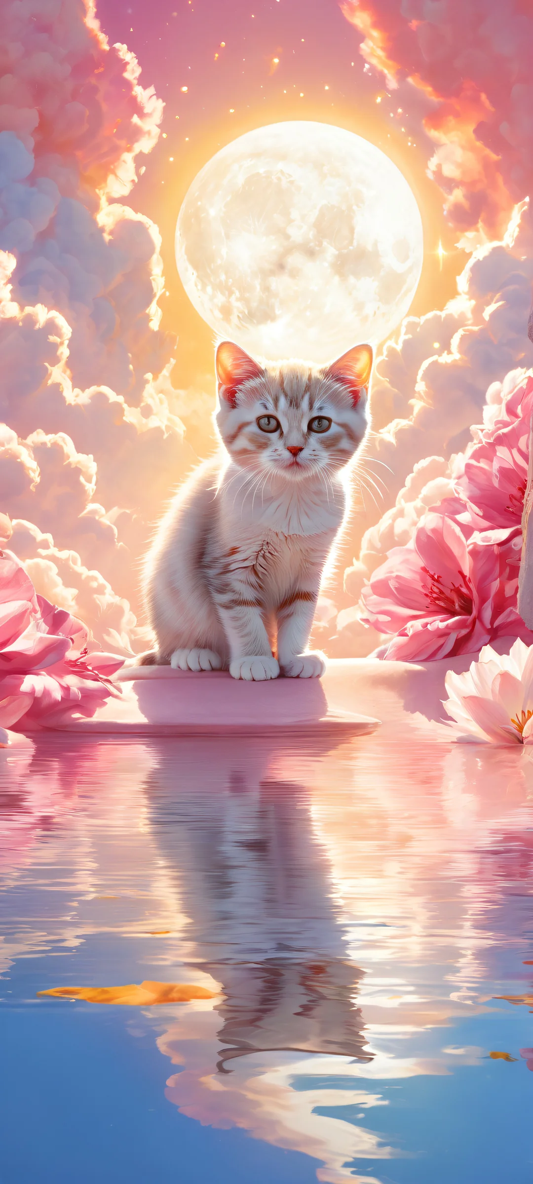 Featureless kitten in ethereal surroundings on a perfectly clean background for iPhone/Android home screens.