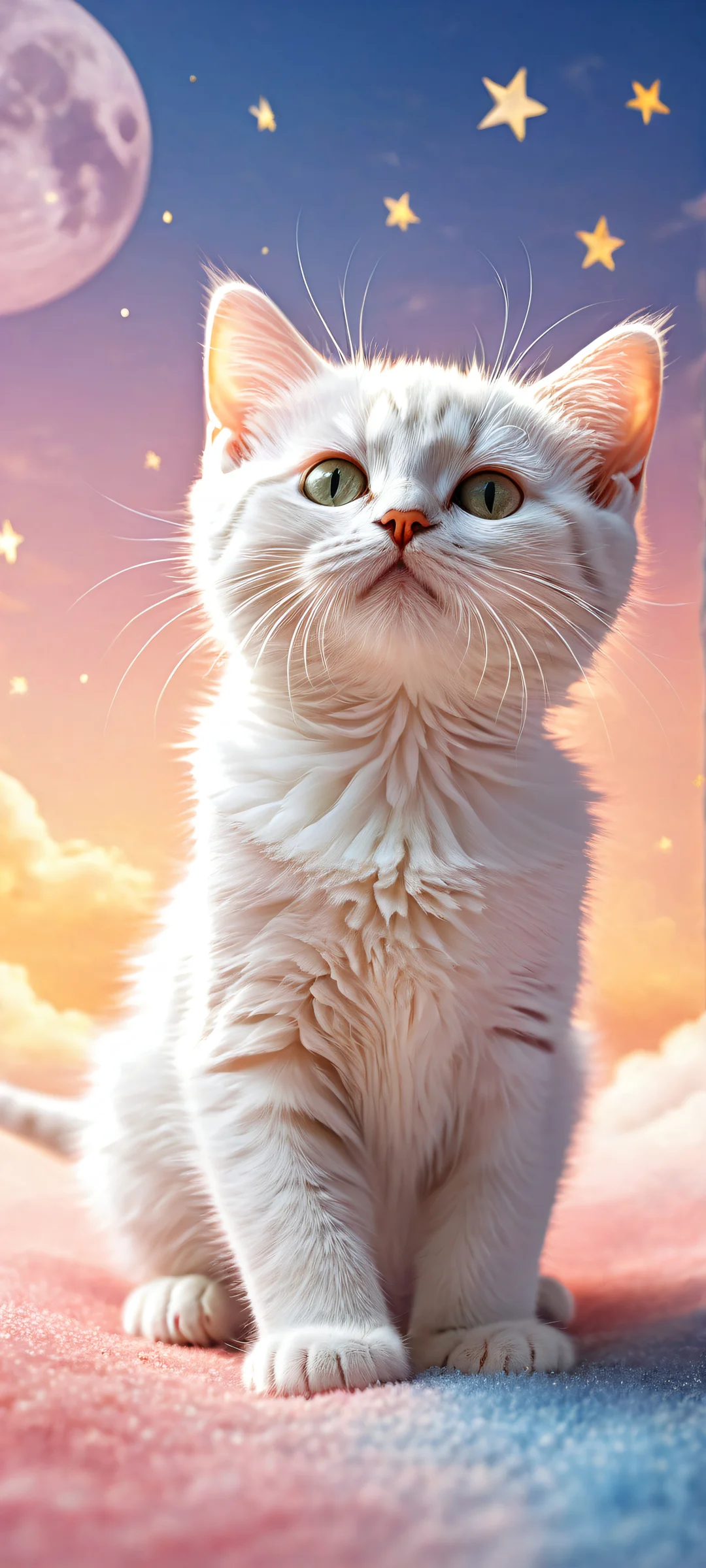 iPhone/Android exclusive artwork featuring a whimsical kitten portrait with intricate details and ethereal lighting, perfect for home screens.