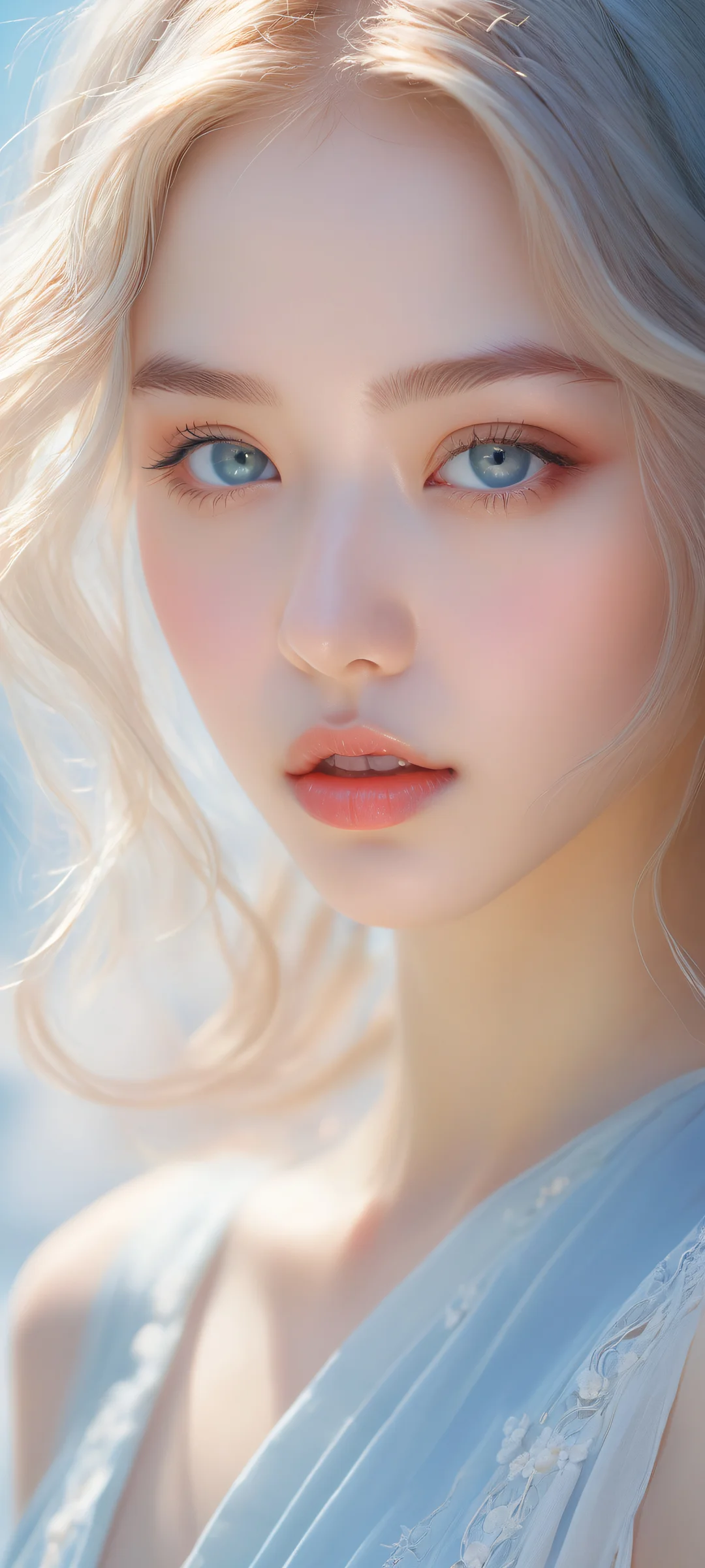 Dreamy Serenity iPhone & Samsung QHD Fond d'écranfaitement optimisé pour les écrans d'accueil iPhone et Android A young girl portrait with a serene atmosphere, perfectly optimized for iPhone and Android home screens.