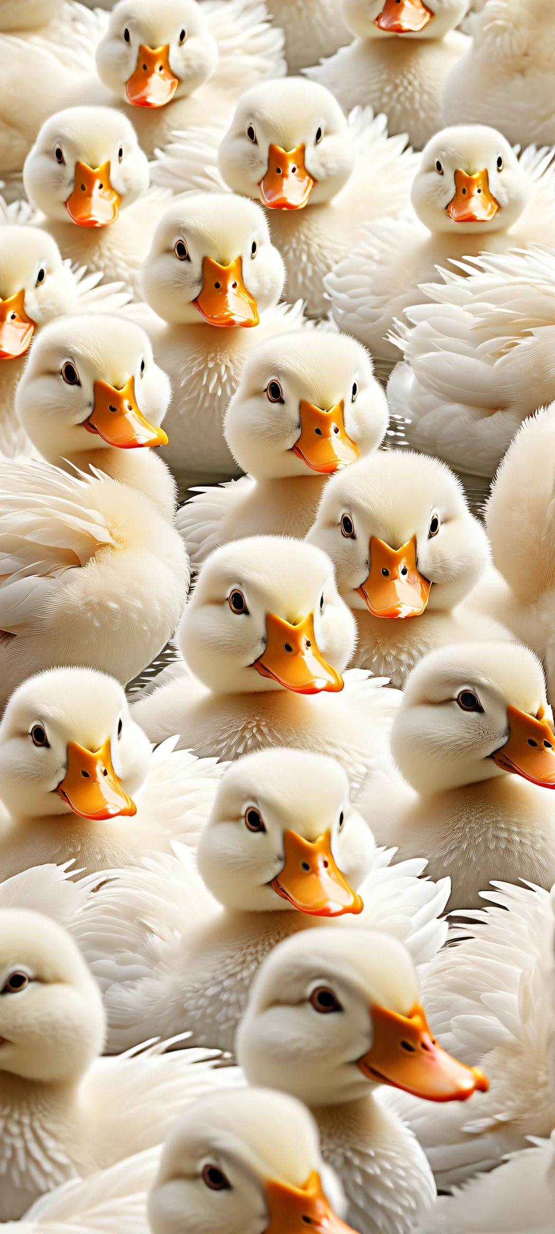A peaceful flock of ducks slowly moving across the iPhone/Android wallpaper, with a subtle gradient and fluffy white background.