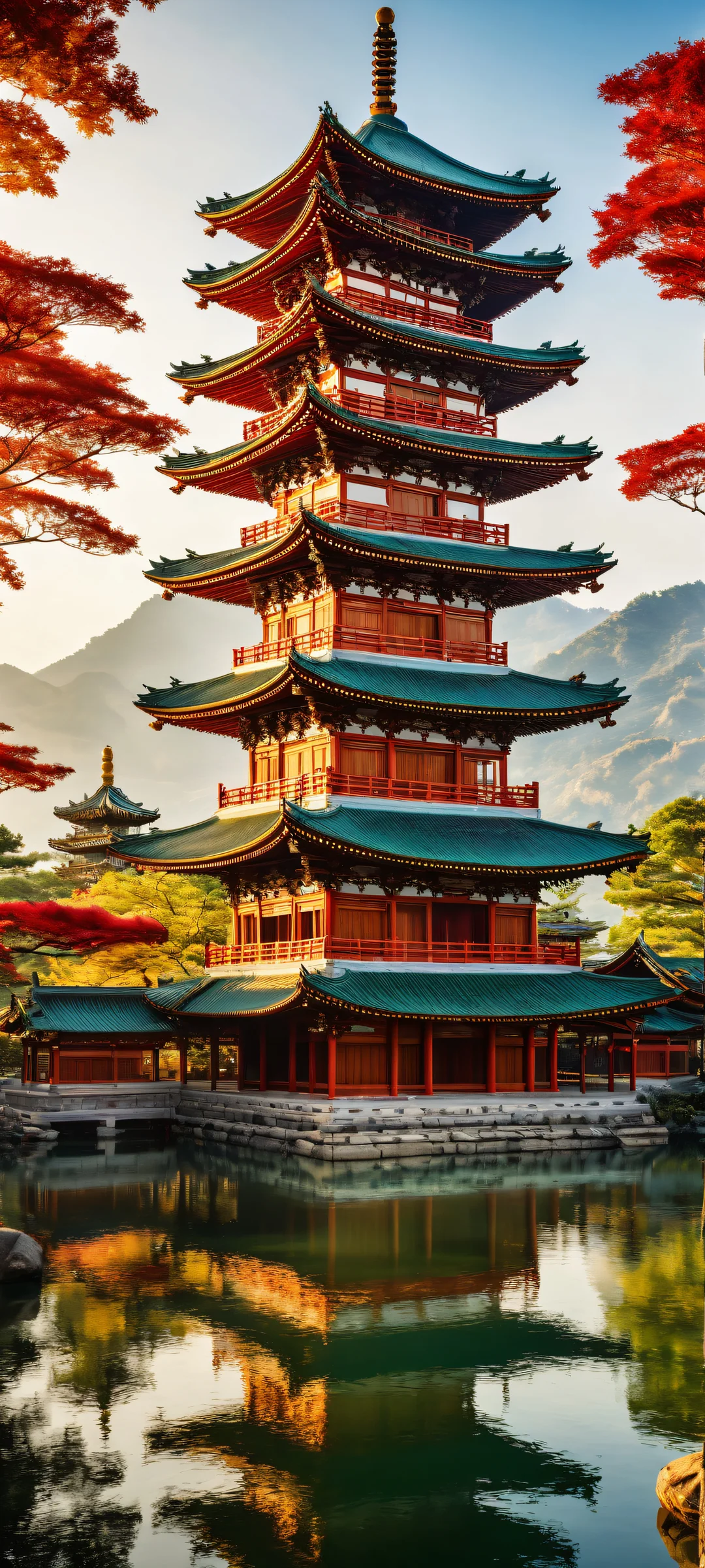 A stunning vertical portrait of an East Asian pagoda on a pristine white background for iPhone and Android devices.