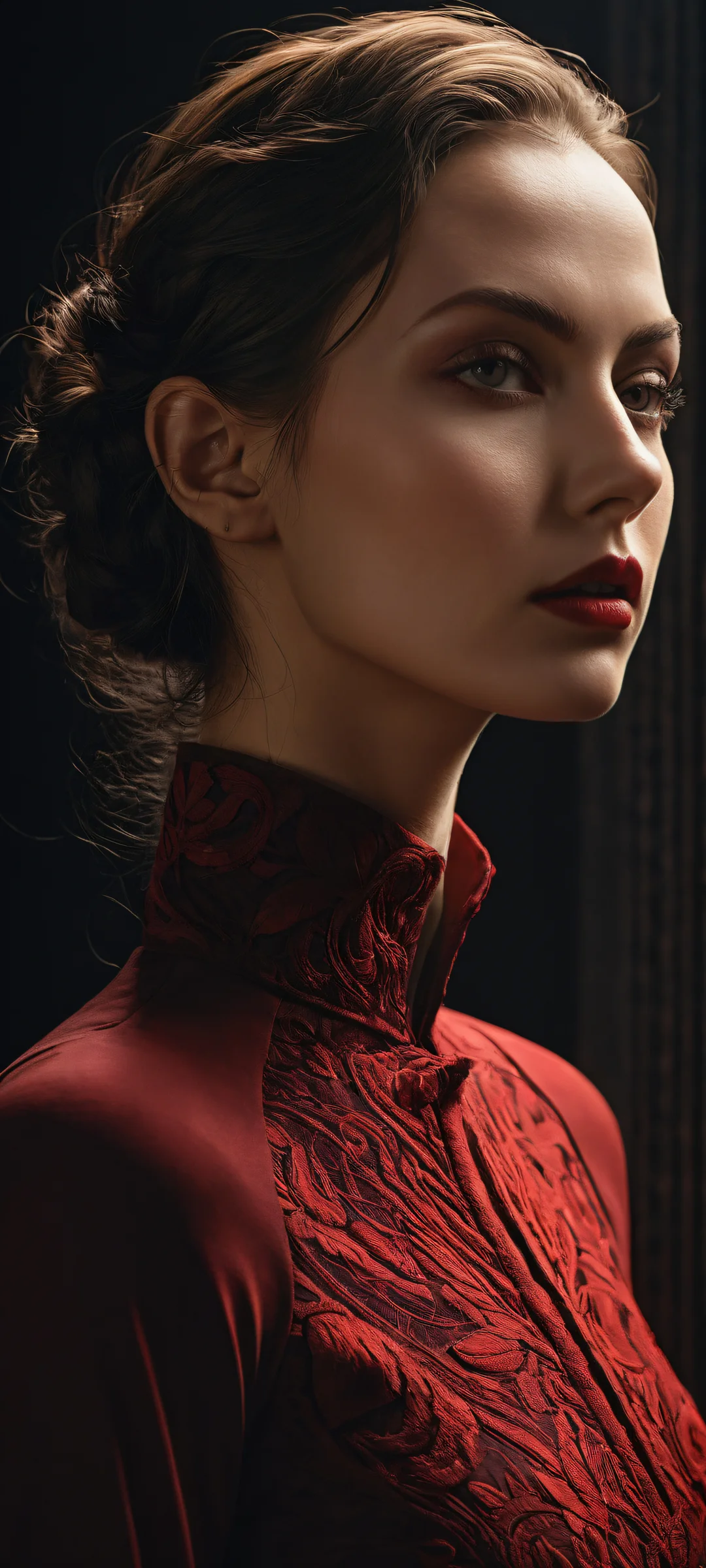 Eerie Silence 2K QHD Home ScreeniPhone/Androidのホーム画面に完全に最適化 Breathtaking portrait of Grace Ashcroft on a dark background, perfectly optimized for iPhone/Android home screens.