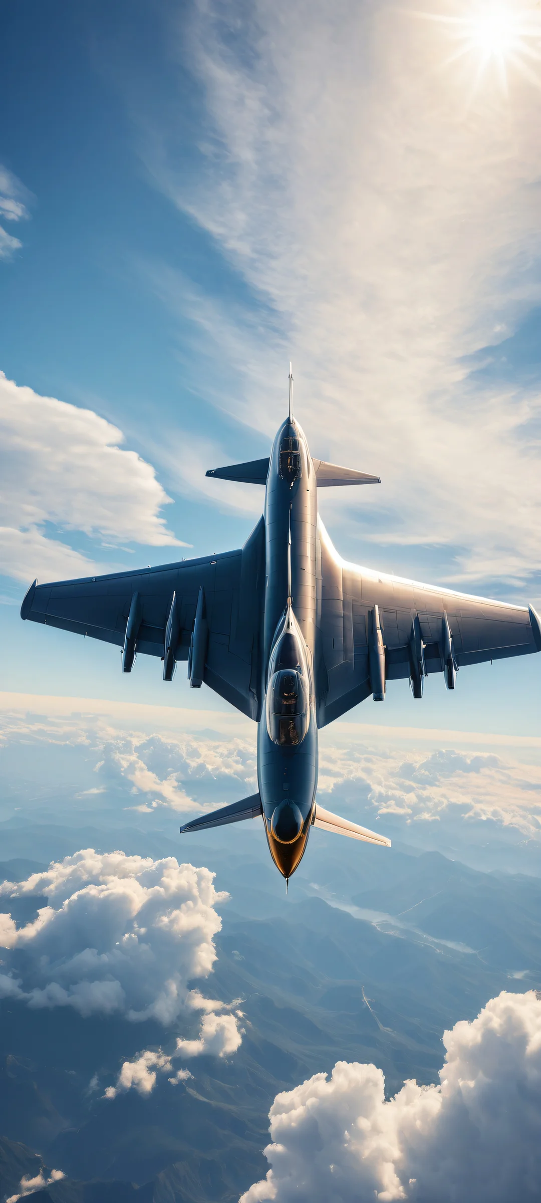 A sleek airplane against a serene sky and clouds on iPhone/Android
