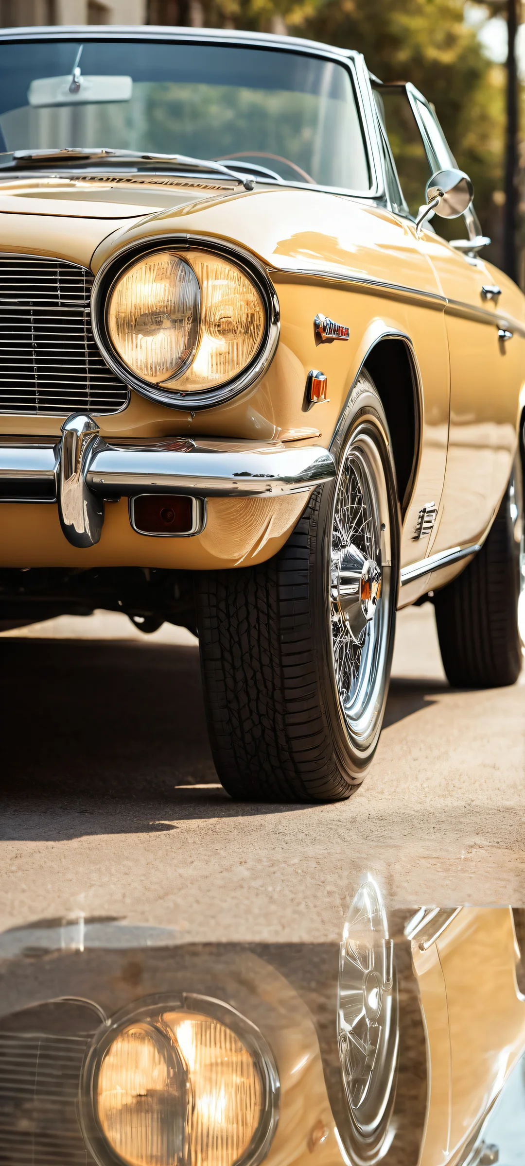 Elegance in Motion 2K Phone Wallpaper Vintage car artwork for iPhone/Android featuring intricate details and ethereal lighting.